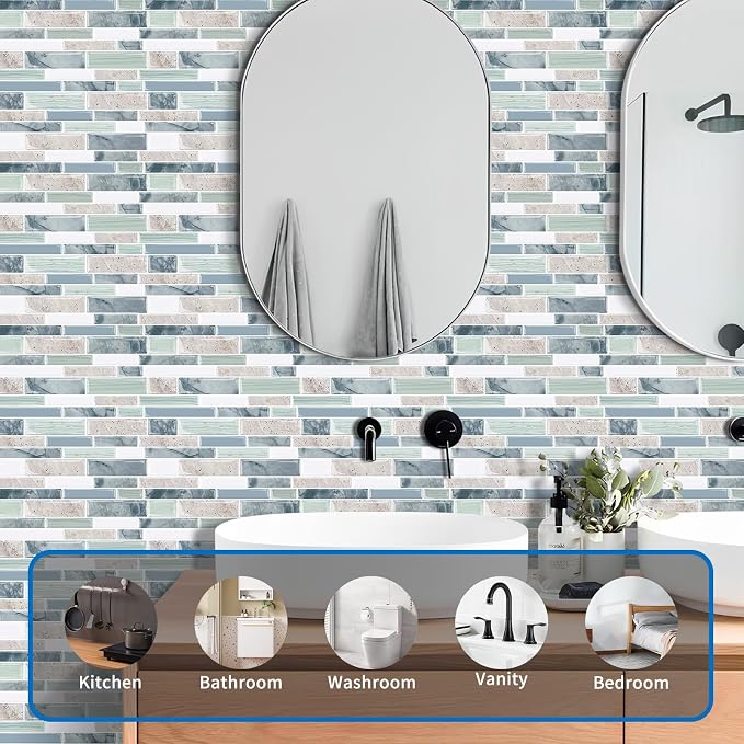 10-Sheet Peel and Stick Kitchen Backsplash Tiles | 3D Waterproof Self Adhesive Wall Tile Stick on Backsplash for Kitchen and Bathroom(Sage Green,12"×12") - Image 5