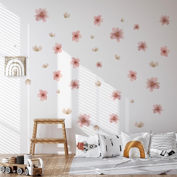 Flower Wall Decals - Peel and Stick Floral Flowers Wall Stickers,Removable Pink Flower Home Decor Art for Living Room, Girls Bedroom, Nursery Decor Wall Corner Decor (Pink Flower Wall Decals) - Image 3