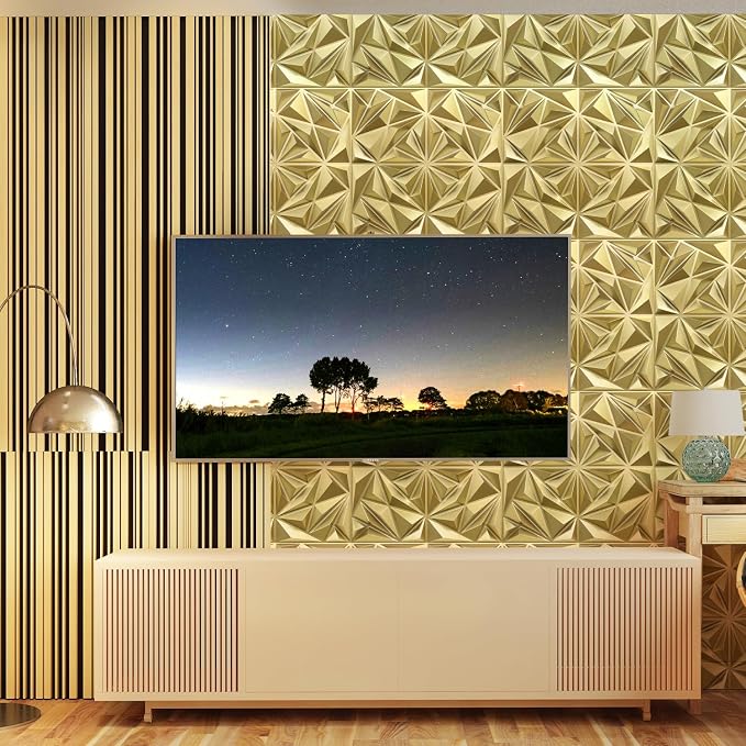 STICKGOO Diamond 3D Wall Panels, Champaign Gold, 12''x12'', 33 Pack | Accent Wall Panels for Interior Wall Decor, Living Room, Bedroom, TV Background, Lobby, Cover 32 Sq.Ft - Image 7