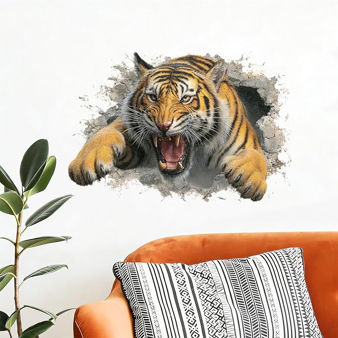 Tiger Wall Decal Stickers– Realistic Tiger Breaking Through Wall Design, Removable Stickers for Home, Office, Living Room, and Bedroom - Image 6