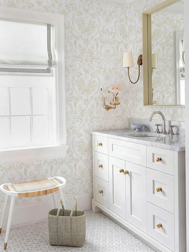 Peel and Stick Wallpaper for Bedroom Beige and White Damask Waterproof - Image 5