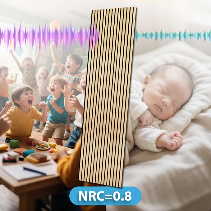 Art3d 2 Pack 94.5 x 24 inch Wood Slat Acoustic Panels for Wall & Ceiling - 31 sq.ft 3D Fluted Sound Absorbing Panel with Wood Finish, Oak - Image 3