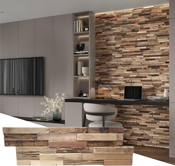 Wall!Supply 3D Wall Panels – Reclaimed Rustic Asian Teak Wood – Home Decor Wallpaper Alternative for Living Room, Bedroom & Office – Easy DIY Installation – 10 Pack, Covers 9.6 Sq Ft | Real Reclaimed Asian Teak, Wallpaper Alternative, Easy DIY Installa... - Image 2