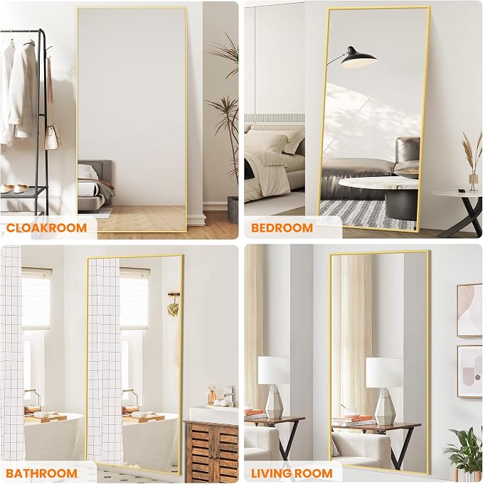 TRAHOME Full Length Floor Mirror 75"x35", Large Standing Body Mirror, Gold - Image 3
