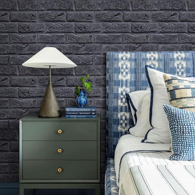 COMSTICKC 3D Faux Brick Wall Panels Peel and Stick, 10 Pcs 11.8" x 11.8" | Dark Gray, Not Real Brick, Small Size, Lightweight Thin PVC Wall Sticker Designed for Interior Wall Decor, Cover 9.7 sq ft - Image 7
