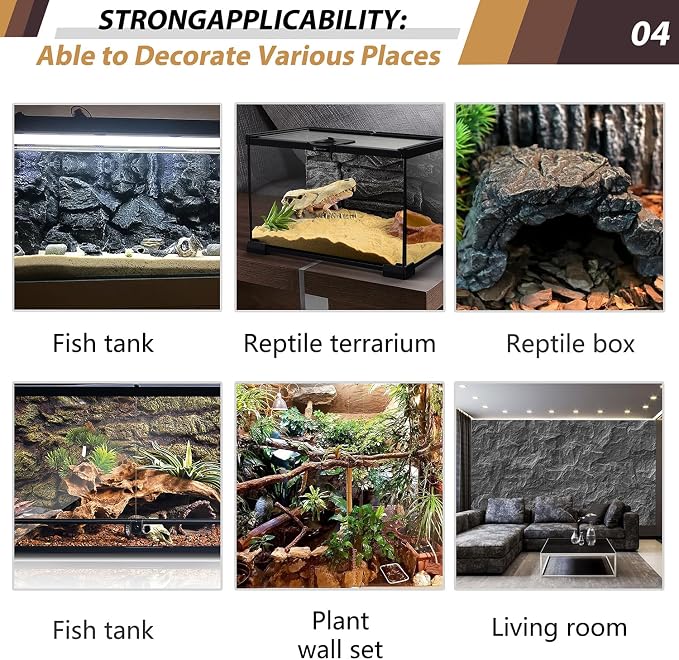 17.7x11.8in Rock Terrarium Background,3D Reptile Tank Background Board,Amphibian Stereo Backdrop Wall,Lizard Snake Gecko Spider Turtle Fish pet silo Background Decorative Panel(Yellow) - Image 5