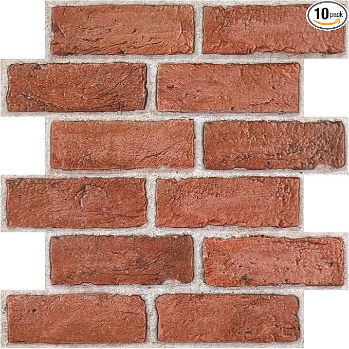 COMSTICKC 3D Faux Brick Wall Panels Peel and Stick, 10 Pcs 11.8" x 11.8" | Red, Not Real Brick, Small Size, Ultra-Light Thin PVC Sticker, Fake Brick Decorative Tiles for DIY Decor, Cover 9.7 sq ft by COMSTICKCDECOR