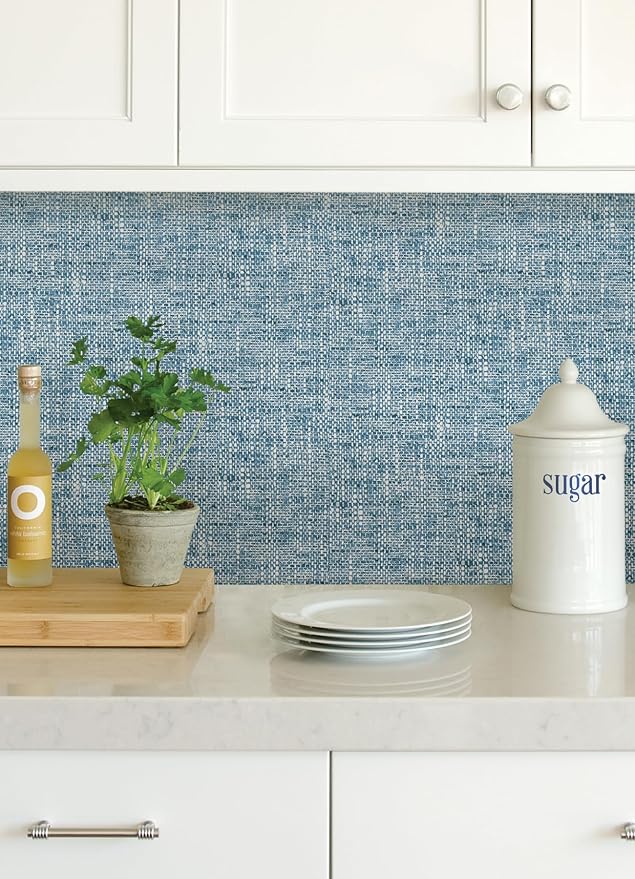 NuWallpaper NU2918 Navy Poplin Texture Peel & Stick Wallpaper, Blue - Image 8
