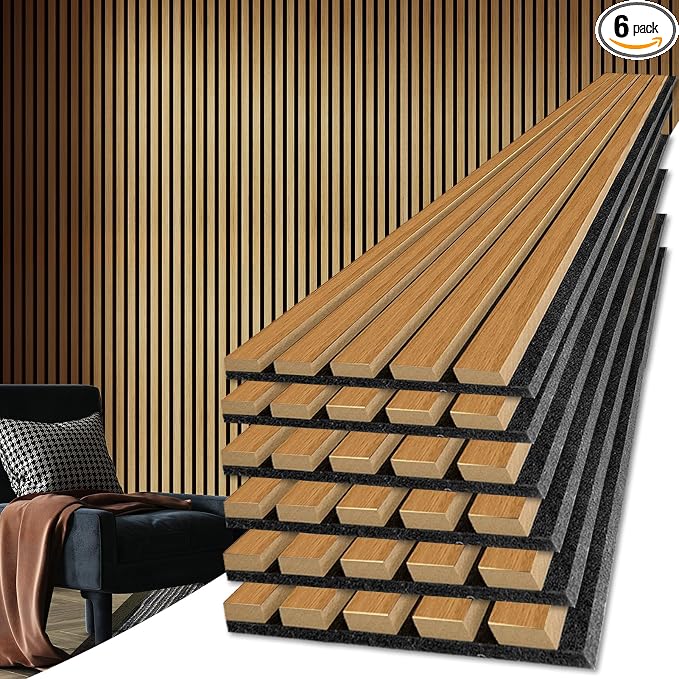 Art3d 6-Pack Soundproof Wood Slat Wall Panel, 94.5 x 7.9 Inch, Warm Teak | Wood Grain Finish, Effortless Setup, Sustainable, Long-Lasting, Noise Reduction, Easy Care, for Living Room, Bedroom, Office by Art3d