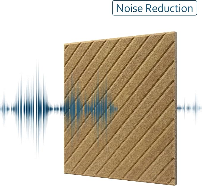 16-Pack Acoustic Wall Panels, 11.8" x 11.8" Peel and Stick PET Diagonal Slat Soundproof & Noise Cancelling Felt with 96 Adhesive Tabs, 3D Textured Sound Absorbing Panels for Home Office, Natural Oak - Image 4