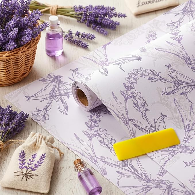 Drydiet Lavender Wallpaper Peel and Stick Contact Paper 15.8 x 118.1 | Self Adhesive, Purple Floral Design, Easy Apply Remove, for Drawer Liners Home Locker Dorm Classroom Living Room Decor - Image 3