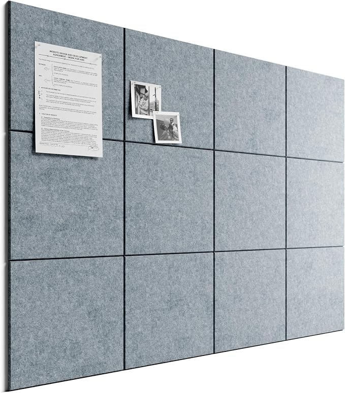 Bumusty 48"x 36" Large Felt Bulletin Board Tiles, Blue Gray | 12-Pack Cork Board Alternative, Wall Decor, 30 Pushpins, 60 Adhesive Tabs, Vision Board, Office, Classroom, Home, Dorm by BUMUSTY