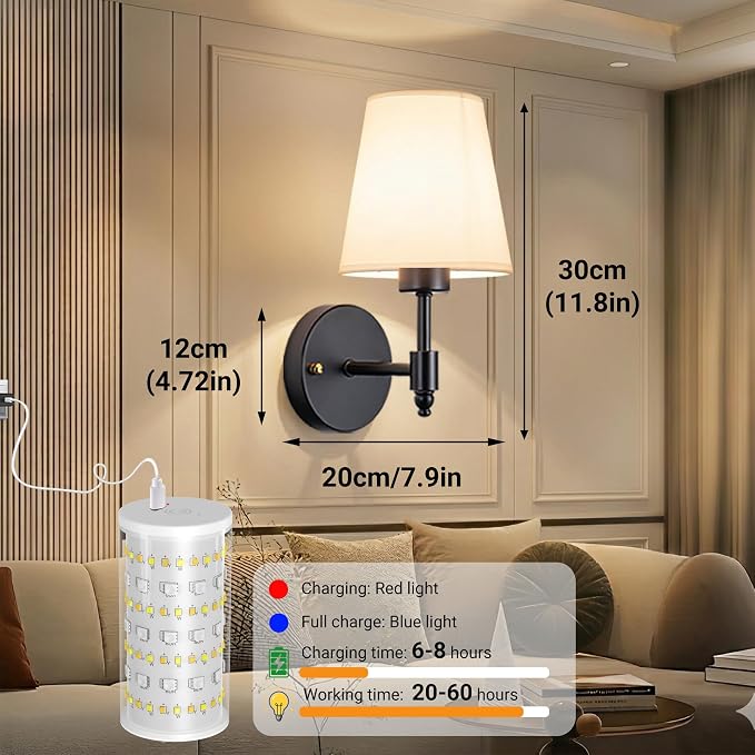 Nekhung Battery Operated Wall Sconce, Peel and Stick Sconces Set of 2 | Wireless Adhesive Stick On Wall Sconce, 10000mAh Rechargeable RGB Bulb with Remote, No Drill Wall Light for Bedroom Decor - Image 9