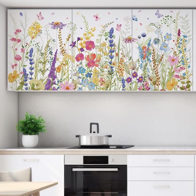 Zonon 6 Pcs Flower Wall Decals Peel and Stick Sticker, Wildflowers | Vinyl Removable Wall Stickers & Murals, Colorful Butterfly Wall Decals, Wildflower Decor for Bedroom, Living Room, Nursery - Image 7