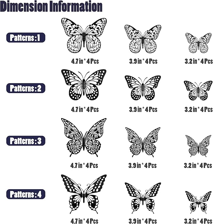 SAOROPEB 3D Butterfly Wall Decor 48 Pcs Black Butterfly Decoration Sticker | 4 Styles 3 Sizes Butterfly Birthday Decorations Butterfly Party Decorations Cake Decorations, Removable Stickers - Image 6