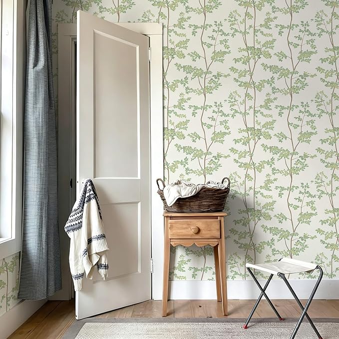 Heroad Peel and Stick Wallpaper Sage Green Tree/Leaf Cottage Contact Paper | Waterproof Removable Botanical Wall Paper for Bathroom,17.3''x196'',Modern Farmhouse Decor Vinyl for Bedroom,Kitchen,Laundry - Image 3