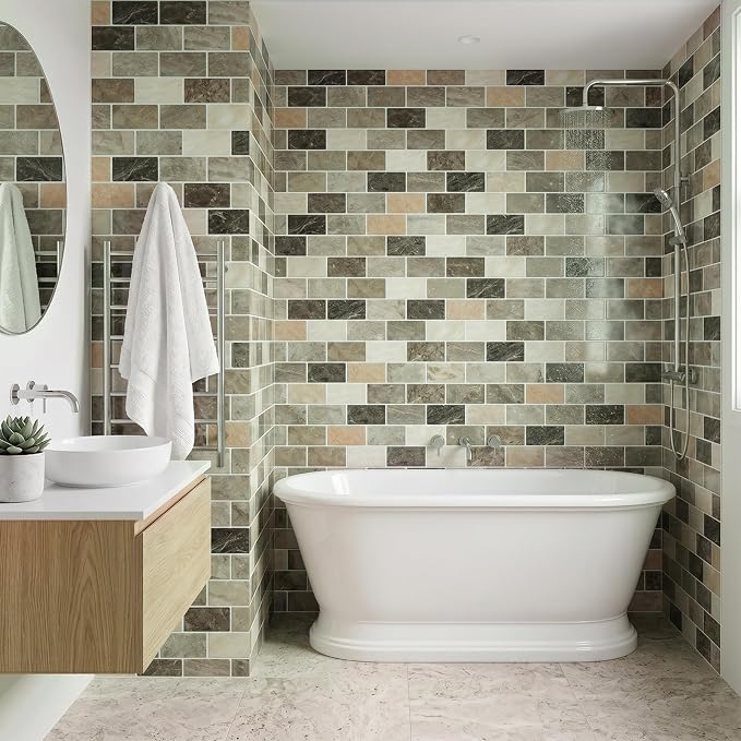 Arttown Peel and Stick 3D Wall Backsplash, 10-Sheet, 12" × 12" Brown Tan | Subway Tiles Self Adhesive Thicker Design Wall Tile Panel Wallpaper for Kitchen Balcony Bathroom Rental Housing - Image 4