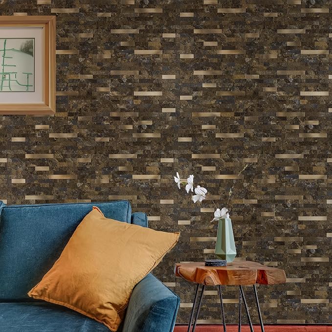 StyloVue 20 Sheets Peel and Stick Backsplash for Kitchen, Rust Slate with Metal Gold Look Stick on Tile Upgrade Your Kitchen Backsplash, RV, Fireplace - Image 6