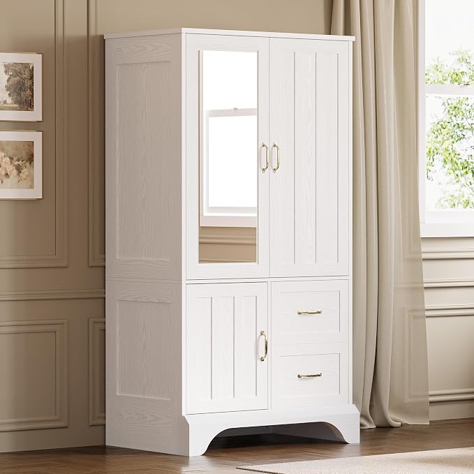 LIKIMIO Armoire Wardrobe with Mirror, 3-Door Hanging Rod & Drawers - Image 8