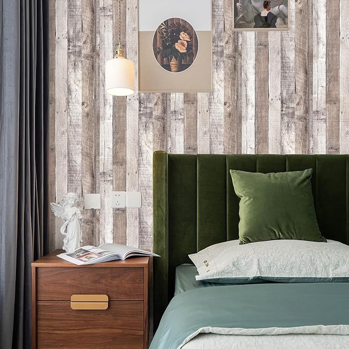 Vintage Wood Wallpaper Rustic Stick and Peel Self Adhesive Distressed Look Vinyl Shelf Home Panel Wall Paper Covering Film 17.3" × 236.2" - Image 7