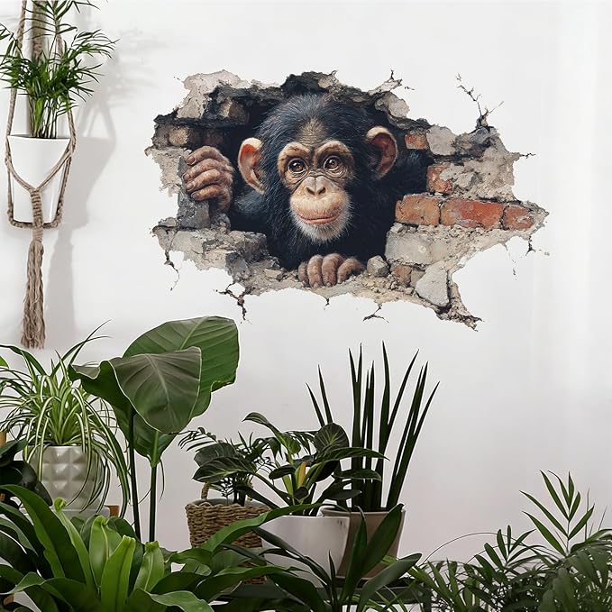 Chimpanzee Wall Decals Stickers, Realistic Animal Wall Art Peel and Stick, Removable Vinyl Wall Decor for Bedroom, Living Room, Office, Home Decoration - Image 3