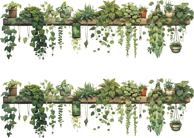 2Pc Green Plants Wall Decals, Removable PVC Stickers Indoor Decor | Vivid Plant Print, Self-adhesive Easy Install, No Wall Scratches, Fits Walls Doors Cabinets Windows Home Decor by MeyRolizn