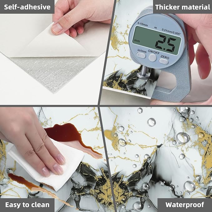 Peel and Stick Tile Shower Waterproof Marble Tiles Wall Panels, 11.8"x11.8" Self-Adhesive Backsplash Tile, 20 Pack - Image 7