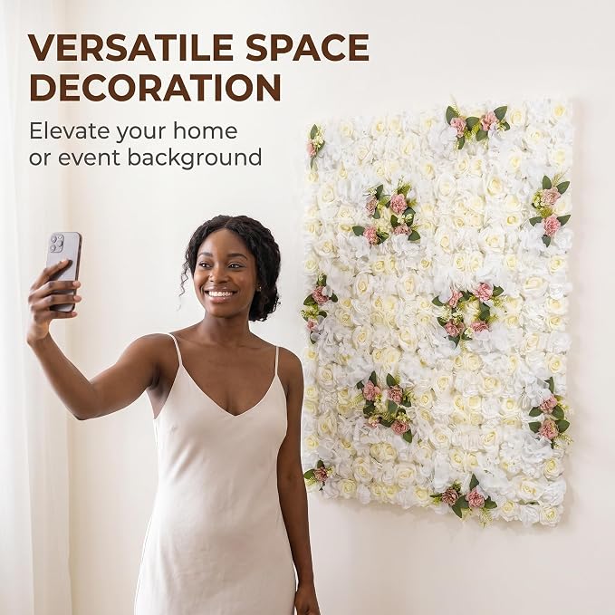 Flower Wall Backdrop, 12 Panels, 16.5x16.5 Inch, Ivory White | 3D design, realistic look, Seamless Design,eco-friendly,easy to assemble,reusable,.Suitable for weddings,Party,home décor - Image 5