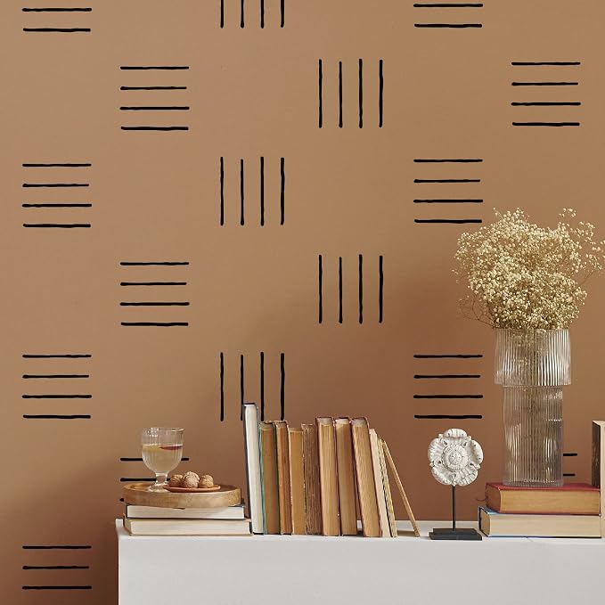 4-Line Black Wall Decals with a Template, Boho Scandinavian Décor | 200 matte black strips to craft a stunning boho Scandinavian accent wall. Guide included for hallway, bedroom, living room. - Image 4