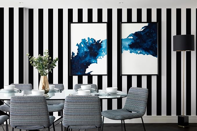 Guvana 472.4"x17.7" Striped Peel and Stick Wallpaper Black and White Self-Adhesive Wallpaper Removable Contact Paper Waterproof Wall Paper for Livingroom Cabinets Shelves Drawer Liner Decor Vinyl Roll - Image 5