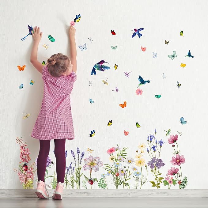Supzone Flowers Butterflies Wall Decals Chrysanthemums Dragonflies Wall Stickers Peel and Stick Colorful Flower Stickers Elegant Wall Stickers & Murals for Girls Bedroom, Living Room Decor - Image 5