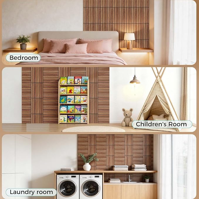 TO-TH Acoustic Panels Self-Adhesive Sound Proof Wall Panel 12 Pack, Cherry | PVC Wood Grain Finish, Peel and Stick Wall Panels, 100% Polyester Fiber, 11.8"x15.7"x0.35", Sound Absorbing for Office&Studio - Image 7