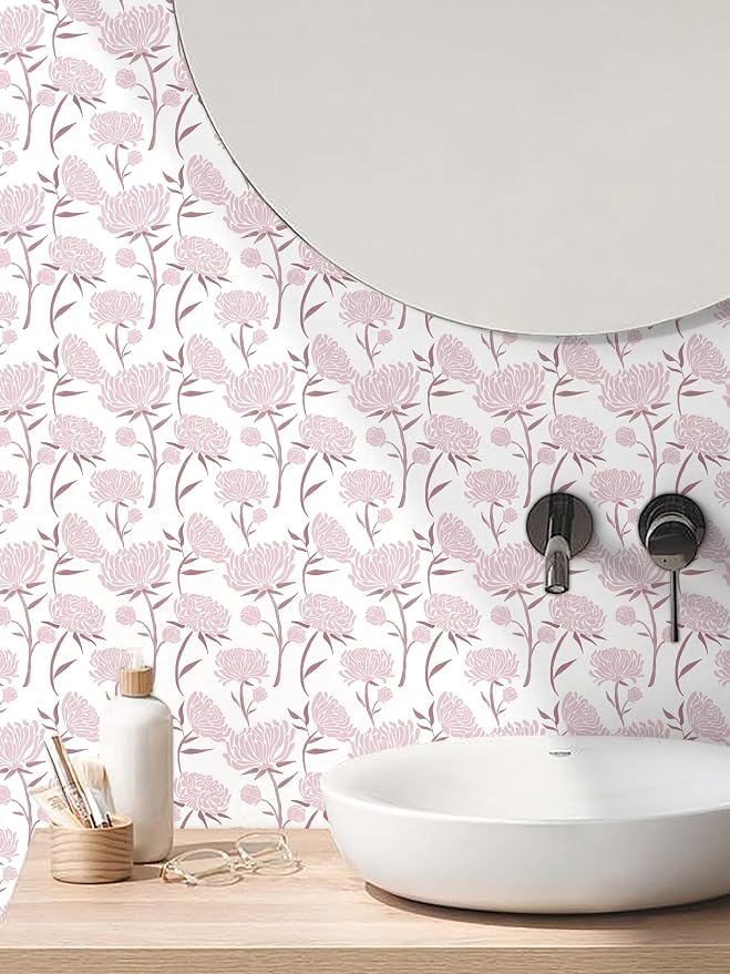 Hopepak Peel and Stick Wallpaper Floral Contact Paper Pink Wall Paper Modern Self Adhesive Removable Vinyl Wallpaper for Bedroom 17.3"x118" - Image 4