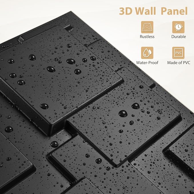 Heikki 30 Pack 3D Wall Panel for Interior Wall Décor, PVC Flower Textured Wall Panels for Living Room Bedroom Hotel Office, 11.8"x11.8", Double-Sided Tape (Black-YJ) - Image 2