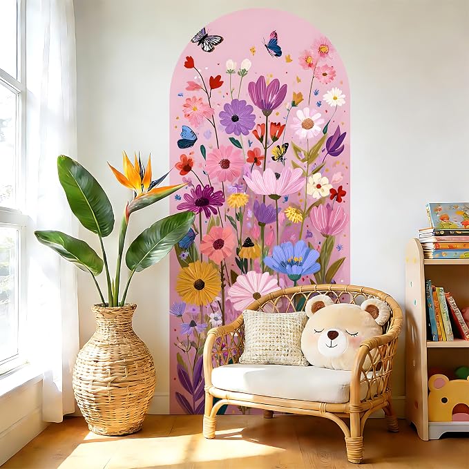 Arch Wall Decals Peel and Stick, Large Wall Stickers, Removable Home Decor Art Wallpaper for Bedroom Living Room 71'' × 31.7'' (Flower -C) - Image 5