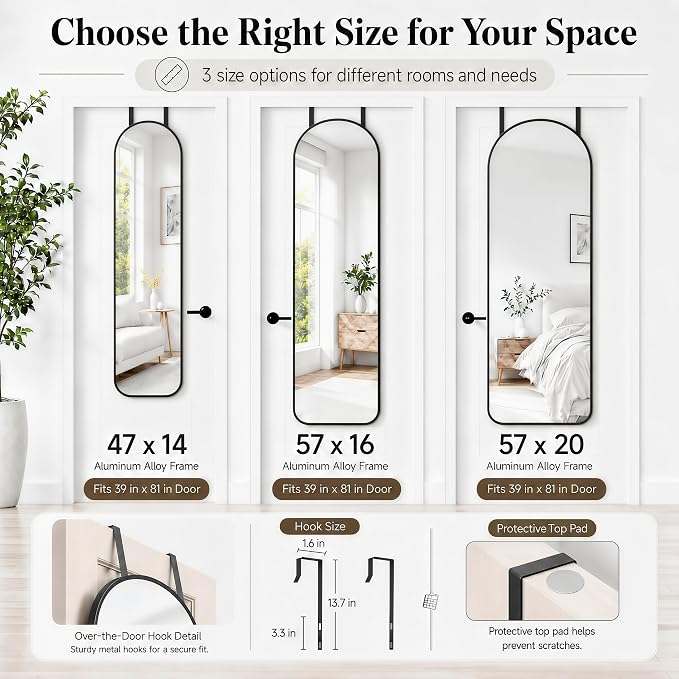 SCWF-GZ 47x14 Full Length Mirror Over the Door Hang or Wall Mounted Black - Image 8