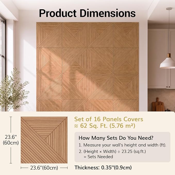 TONOR Acoustic Wall Panels Peel and Stick, 16 Pack 23.6''x23.6''-62 sq.ft. High-Density Acoustic Wood Panels Alternative. Soundproof Wall Panels for Interior Wall Decor, Home, Bedroom, Natural Oak - Image 2