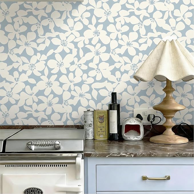 Heroad Floral Peel and Stick Wallpaper Boho Blue and Beige Contact Paper Self-Adhesive Removable Wall Paper for Cabinets Drawers Bedroom Bathroom Wall Decor Waterproof Vinyl Roll 17.3''x78.7'' - Image 2