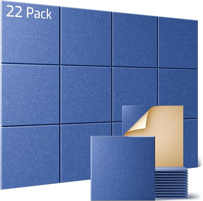 Sonicism 22 Pack Acoustic Wall Panels with Self-Adhesive, 12" X 12" X 0.4" Sound Proof Foam Panels, Decorative Soundproof Wall Panels, Sound Proof Absorbing Tiles for Home & Offices, Cerulean Blue by Sonicism
