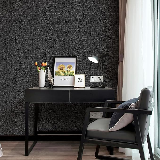 Zeeko Black Crocodile Peel and Stick Wallpaper 17.3" X 984" | Textured Embossed Contact Paper Removable Waterproof Self Adheisve Wall Paper for Cabinet Bedroom Bathroom - Image 5