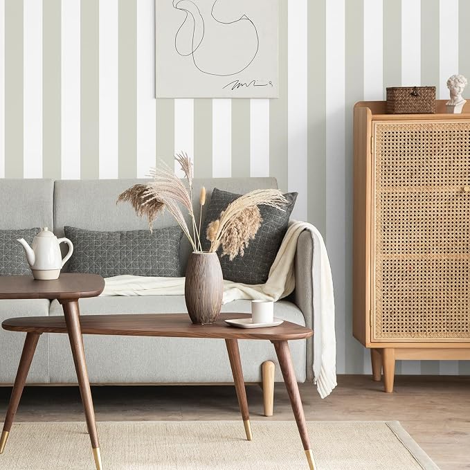 Guvana 17.7"x472" Striped Wallpaper Brown and White Contact Paper Brown Removable Peel and Stick Wallpaper Modern Self Adhesive Wall Paper for Accent Wall Laundry Bedroom Decor - Image 2