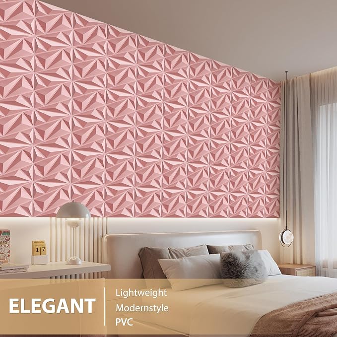 Heikki 30 Pack 3D Wall Panel for Interior Wall Décor, PVC Flower Textured Wall Panels for Living Room Bedroom Hotel Office, 11.8"x11.8", Double-Sided Tape (Pink-DJZ) - Image 5