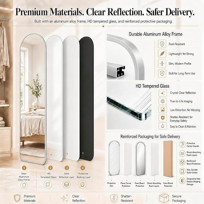 SCWF-GZ 47x14 Full Length Mirror Over the Door Hang or Wall Mounted Silver - Image 9