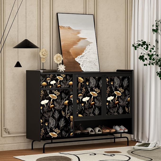 Laatse Dark Mushroom Wallpaper Peel and Stick 17.5" x 393",Black Gold | Self Adhesive/Removable/Waterproof/Thick Vinyl Contact Paper for Bathroom Bedroom Shelf Cabinet Drawer,Prepasted,Easy Peel - Image 2