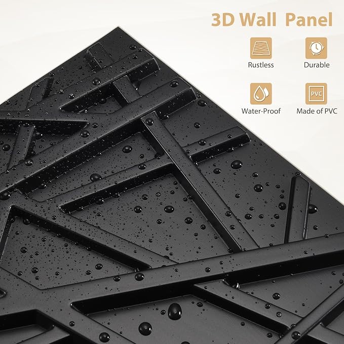 Heikki 30 Pack 3D Wall Panel for Interior Wall Décor, PVC Flower Textured Wall Panels for Living Room Bedroom Hotel Office, 11.8"x11.8", Double-Sided Tape (Black-SZ) - Image 2