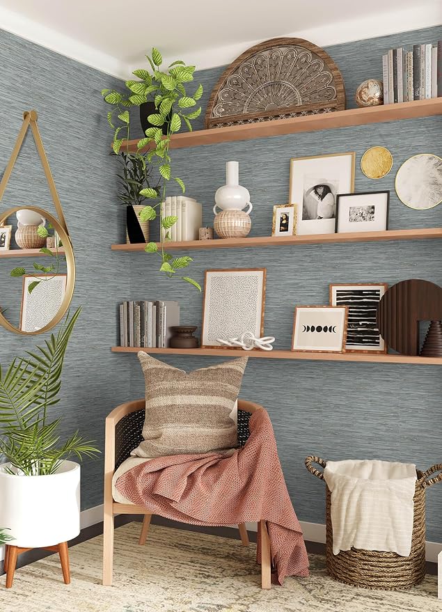 NuWallpaper Multicolor Grassweave Peel and Stick Wallpaper, Multicolor Grassweave Removable Contact Paper for Walls, Self Adhesive Wall Covering for Bedroom Living Room Accent Wall - Image 2