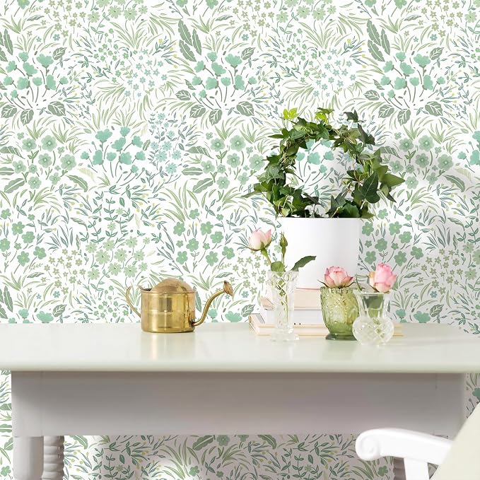SOON AFTER Green Boho Neutral Floral Peel and Stick Wallpaper, 17.3" x 118" Removable & Waterproof Vinyl Wallpaper, Flower Self-Adhesive Contact Paper for Nursery Bedroom Cabinets - Image 8