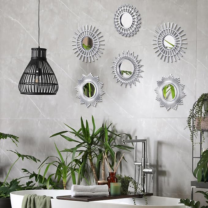 Namalu 6 Pcs Sunburst Round Mirror for Wall Decor, Classic, Silver - Image 6