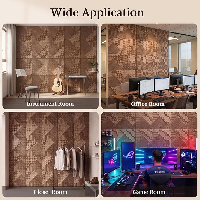 Acoustic Wall Panels, 8 Piece 23.62" X 23.62" Peel and Stick Wall Panels | High-Density Polyester Fiber Self Adhesive Soundproofing for Interior Wall Décor, Tri-Tone Chevron Weave - Image 8
