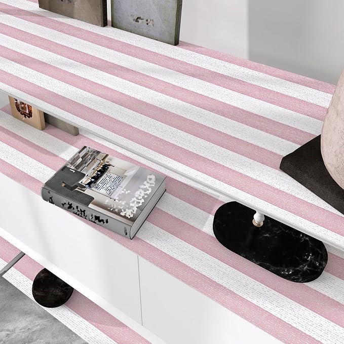 Pink Stripe Peel and Stick Wallpaper A Set of 15.7" x 1181" Pink and White Self-Adhesive Wallpaper Removable Waterproof Contact Paper for Cabinets,Bedroom,Nursery,Accent Wall - Image 8